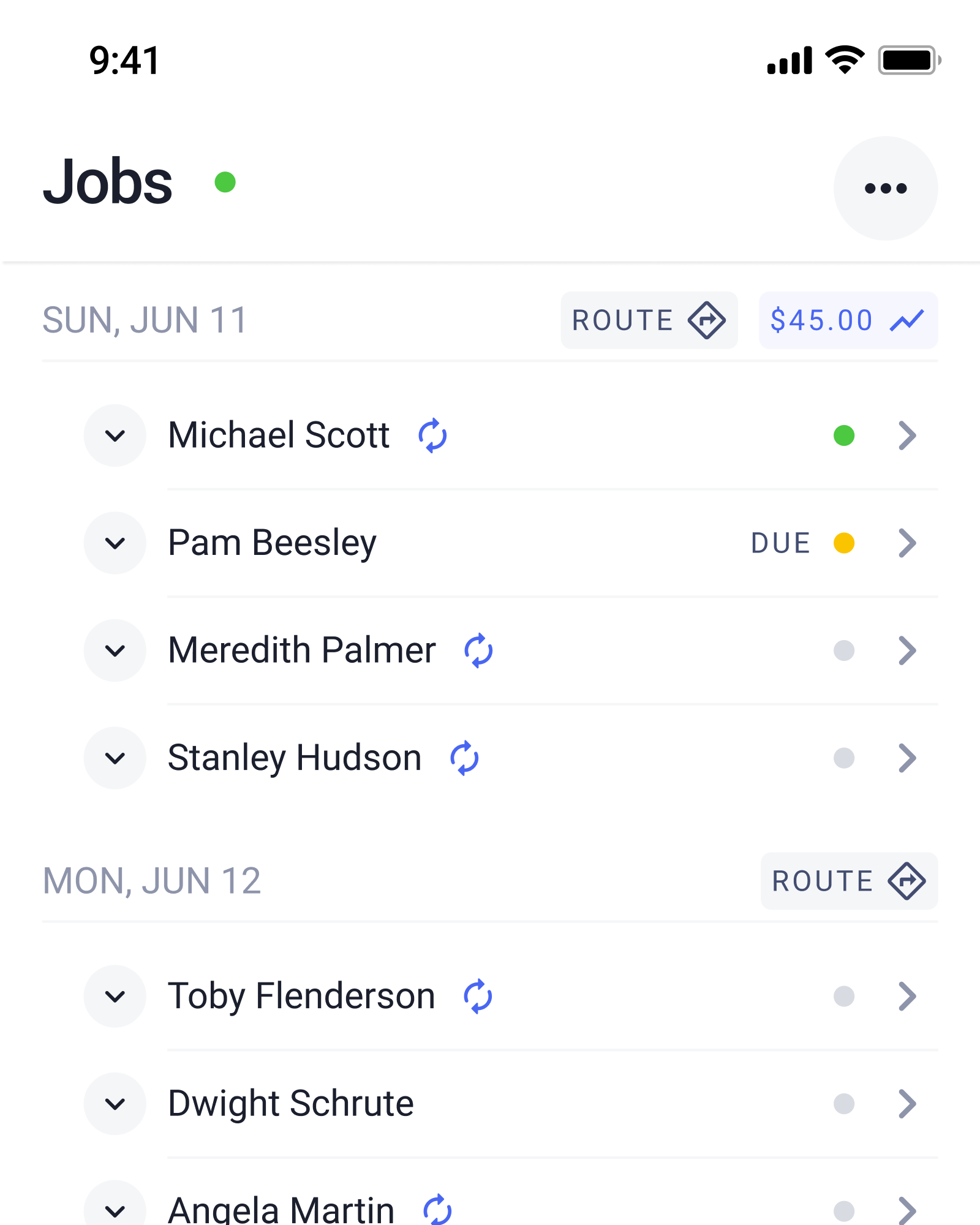 Screenshot of the Job Schedule screen in the Check App