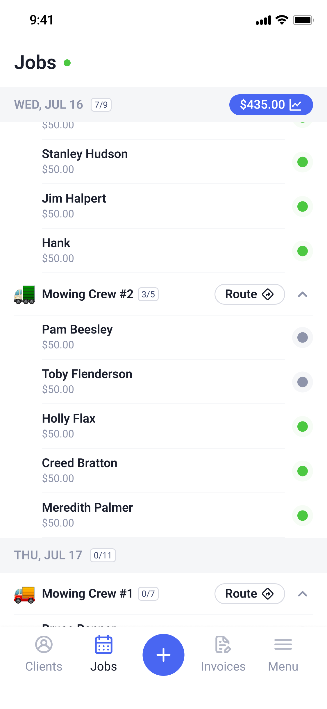 Job schedule screen in Check